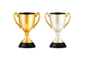 Gold and silver trophy cup on transparent background. symbolizing victory and achievement in competition or sports. png