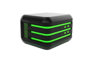 Futuristic black and green external hard drive isolated on transparent background. showcasing sleek design and advanced data storage technology. png