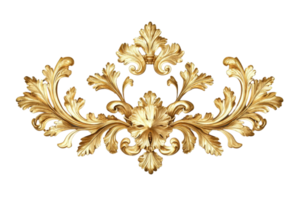 Elegant golden baroque ornament with intricate floral patterns, perfect for adding a touch of luxury and classical elegance to any design. png