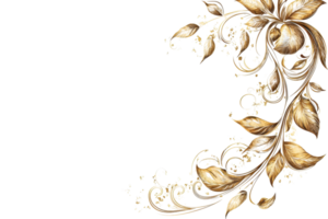 Elegant gold floral border with intricate leaf and swirl designs on a transparent background, perfect for invitations and decorative projects. png