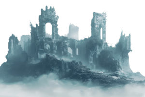 Ethereal ancient ruins shrouded in mist, presenting a mysterious and mystical atmosphere, perfect for fantasy and historical themes. png