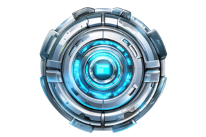 Futuristic blue and silver circular interface design with glowing elements, perfect for technology and sci-fi themes. png