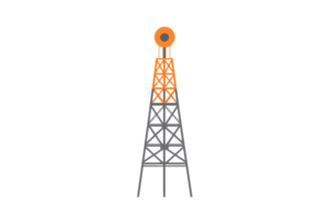 Illustration of a communication tower with an orange top. Perfect for technology, networking, and telecommunications concepts. png