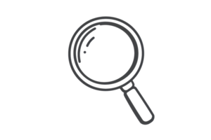 Illustration of a magnifying glass with a transparent background, symbolizing search, inspection, and discovery. png