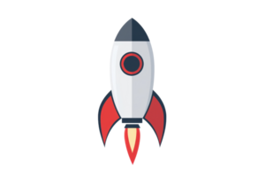 ilustração do uma desenho animado foguete lançamento com uma fogosa trilha, simbolizando inovação, exploração, e progresso dentro espaço viagem tecnologia. png