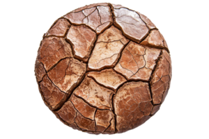 High-quality image of a cracked, dried mud sphere resembling a globe, showcasing natural textures and earthy tones. Perfect for environmental themes. png