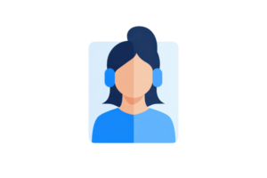 Illustration of a customer service representative with headphones, symbolizing support and communication in a digital environment. png