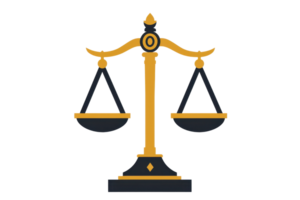 Illustration of a golden balance scale symbolizing justice and equality, ideal for legal and law-related concepts, on a transparent background. png