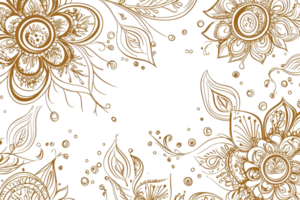 Elegant hand-drawn floral design with intricate patterns in golden hues on a transparent background. perfect for invitations or decorative use. png