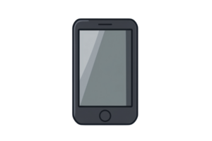 Illustration of a smartphone with a sleek black design and blank screen, set against a transparent background for versatile use. png