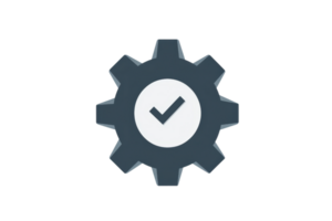 Illustration of a gear with a checkmark, symbolizing successful settings configuration or completed process in a digital context. png