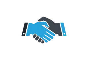Illustration of a professional handshake symbolizing partnership and cooperation in business, with a stylized blue and gray design. png