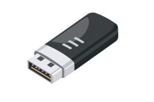 Illustration of a black USB flash drive on a transparent background, highlighting modern data storage solutions and portable device connectivity. png