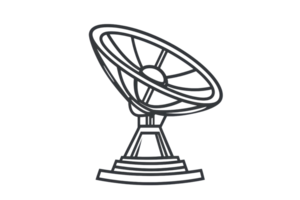 Illustration of a satellite dish on a transparent background. Ideal for telecommunications, broadcasting, and tech designs. png