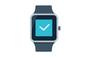 Illustration of a modern smartwatch with a checkmark on the screen, symbolizing technology, innovation, and connectivity in digital devices. png