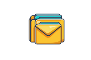 Illustration of a yellow envelope with paper inside, symbolizing email, messaging, and communication in a digital context. png