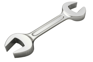 High-quality image of a shiny metal wrench with an open-end design for versatile tool applications in repair and maintenance tasks. png