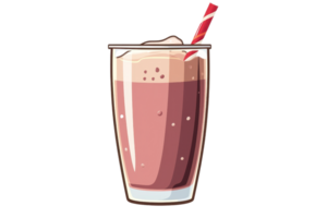 Illustration of a delicious chocolate milkshake with a red-striped straw, isolated on transparent background. Perfect for dessert and beverage themes. png
