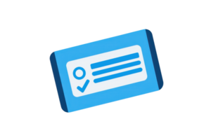 Illustration of a blue ticket icon with a checklist, symbolizing tasks, organization, or admission, on a transparent background. png