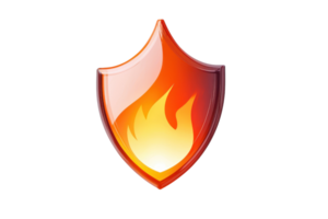 Illustration of a fiery shield with a vibrant flame design, representing security and protection. Ideal for themes on safety and defense. png