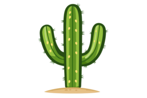 Illustration of a vibrant green cactus with thorns, set against a simple background, highlighting desert plant life and unique shapes. png