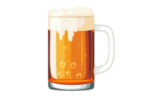 Illustration of a frothy beer mug with bubbles and rich amber color, perfect for bar and beverage themes. High-resolution graphic. png
