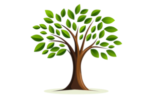 Illustrative tree with abundant green leaves and sturdy brown trunk on a transparent background. symbolizing nature and growth. png