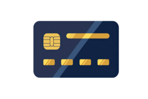 Illustration of a sleek modern credit card with a chip, highlighting finance, technology, and secure payment concepts in a digital age. png