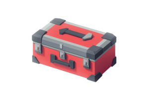 Illustration of a red toolbox with handles and latches, ideal for construction, storage, and repair themes. Perfect for digital projects. png