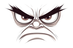 Illustration of a fierce, angry face with intense eyes and furrowed brows. Perfect for concepts of anger, emotion, and expression. png