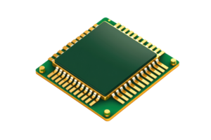 High-tech microchip isolated, showcasing design and complexity of modern electronics, essential for computing and technology innovation. png