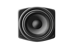 High-quality isolated black audio speaker on a transparent background. perfect for sound systems, music equipment, and multimedia projects. png