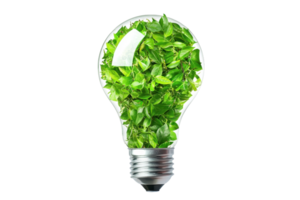 Innovative concept of a light bulb filled with green leaves representing eco-friendly and sustainable energy solutions for a better future. png