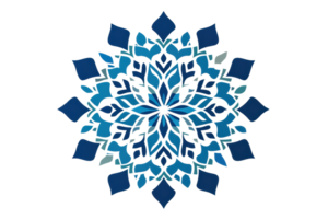 Intricate geometric blue snowflake design with symmetrical patterns, perfect for winter-themed projects and backgrounds. png