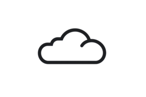 Minimalist black cloud icon on transparent background. Simple design symbolizing weather, technology, and data storage concepts. png