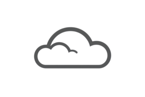 Minimalist black cloud icon on a transparent background, symbolizing weather or technology concepts in a simple line design. png