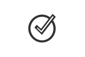 Minimalist black and white check mark icon on transparent background, symbolizing approval, success, and completion. png