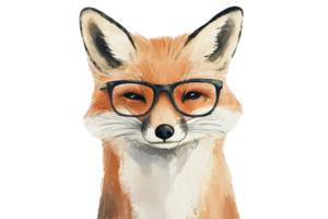 Illustration of a cute fox wearing glasses with a smart look, blending wilderness charm with modern intelligence. Perfect for whimsical designs. png