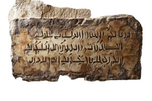 Historic stone tablet with ancient Arabic script. Detailed and weathered, perfect for historical and cultural projects. png
