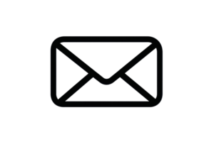 Minimalist black envelope icon on a transparent background, representing email communication and messaging applications. png