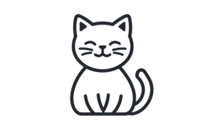 Minimalist black line art of a cute cat with closed eyes, perfect for designs and illustrations featuring pets and simplicity. png