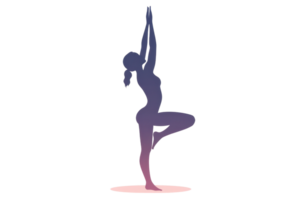 Silhouette of a person practicing yoga in tree pose, showcasing balance and tranquility in a minimalist design. png