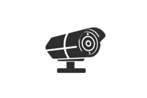 Sleek black CCTV surveillance camera icon on a transparent background, ideal for security and monitoring design needs. png