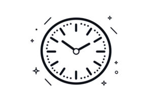 Minimalist clock illustration showcasing a simple analog design with elegant lines and clean aesthetics, ideal for themes of time and punctuality. png