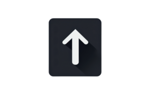 Minimalist black and white upward arrow icon with a shadow, isolated on transparent background. symbolizing direction and progress. png
