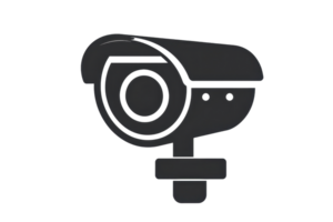 Minimalistic black security camera icon isolated on a transparent background, symbolizing surveillance and safety. png