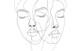 Minimalist line art featuring abstract overlapping faces, showcasing modern artistic expression and creative design. png