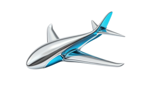 Sleek and futuristic silver airplane model with blue accents, representing modern aviation, technology, and design innovation. png