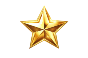 Shiny golden star on a transparent background, symbolizing excellence and achievement. Perfect for awards and recognition themes. png