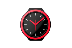 Modern black and red wall clock with minimalistic design, featuring a sleek round face and clear hour markers, ideal for home or office decor. png